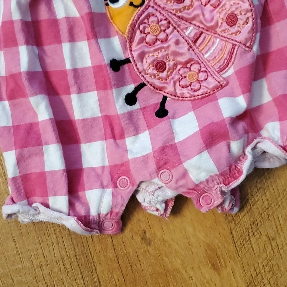 2 Ladybug Girl Outfits- Duck‎ Duck Goose Pink Onesie & Jumping Beans Romper 0-3M